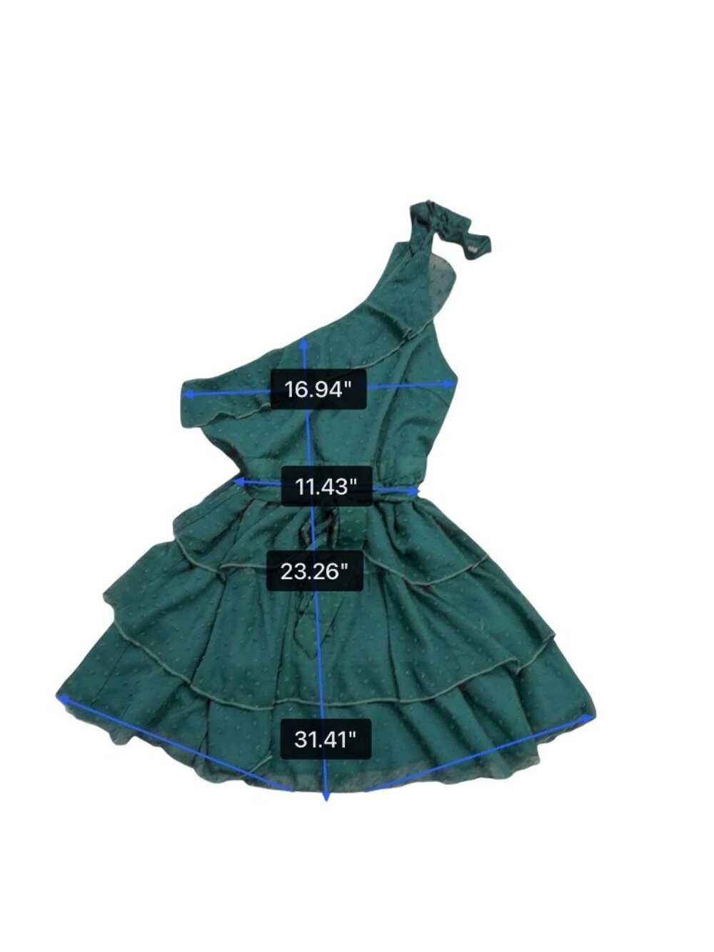 Showpo Womens Green One-Shoulder Tiered Mini Dress Ruffled & Belted Size 12 - Picture 7 of 7